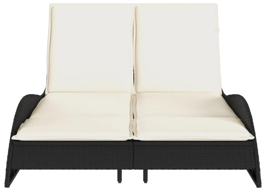 Fekete polyrattan napozóágy párnákkal 114x205x73 cm