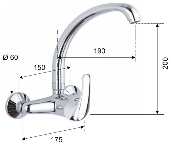 Aqualine - KASIOPEA mosogató csaptelep, 20 cm, fényes króm