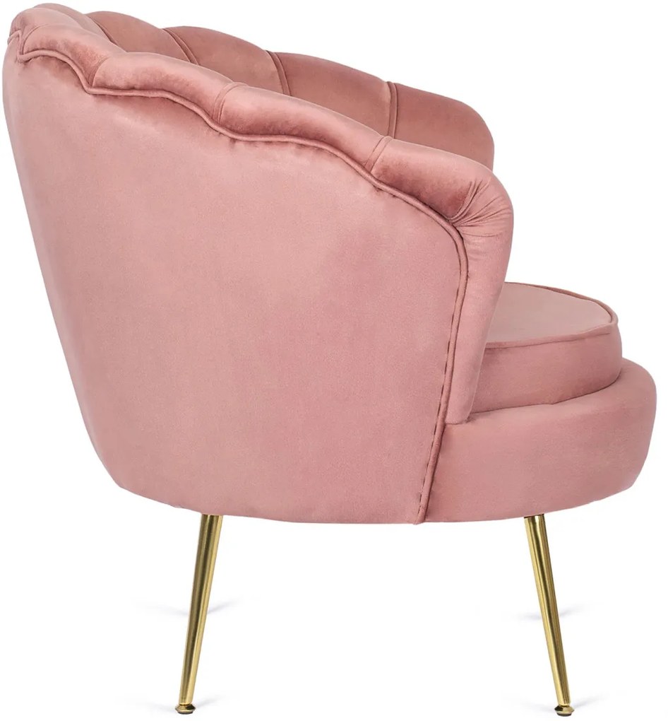 Elegáns Fotel Rózsaszín Bársony Kárpittal, Aranyszínű Lábakkal. ANGEL