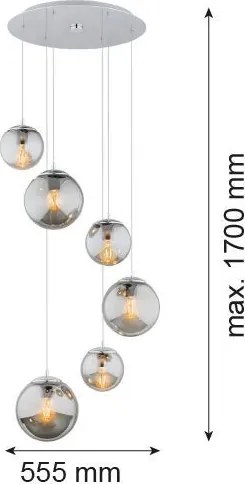 ARGON 2529 OPTICA Többágú Függesztett Lámpa Króm, Grafit E27 IP20