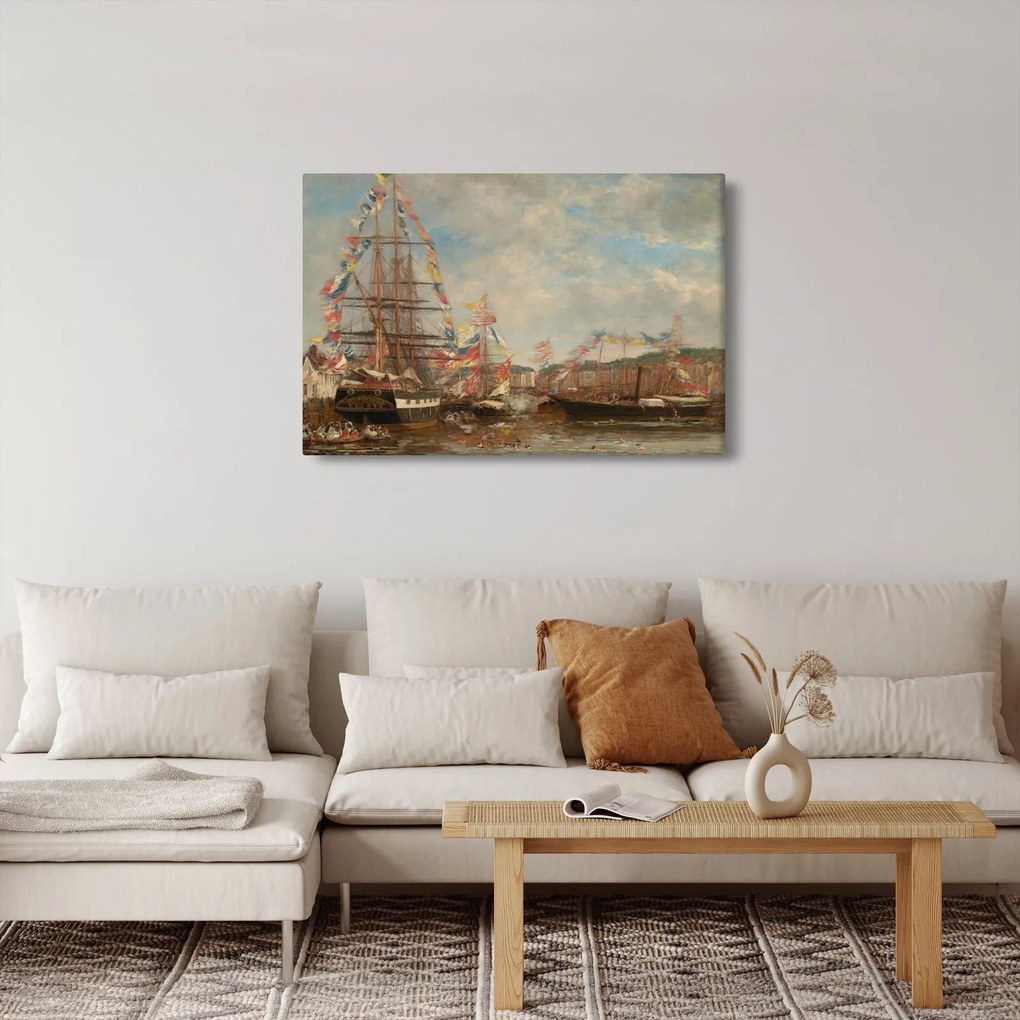 Kép - Eugène Boudin, Festival in the Harbor of Honfleur, reprodukciók (90x60 cm)