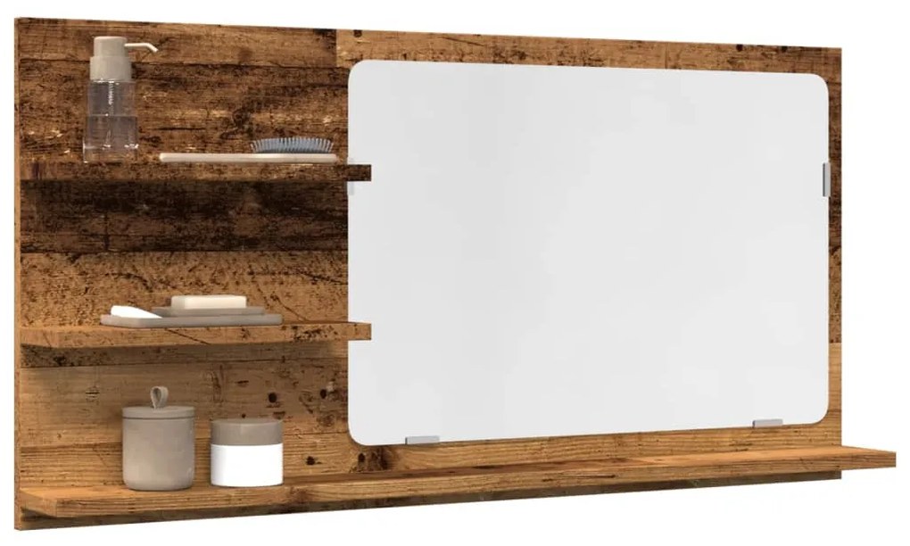 antik fa színű szerelt fa tükrös fürdőszobaszekrény 90x11x45 cm