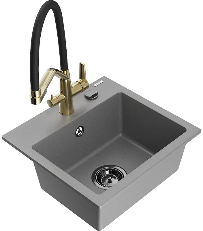 Mexen Milo 1 kamrás gránit mosogató konyhai csapteleppel Duo, szürke - 6505-71-671701-57-B