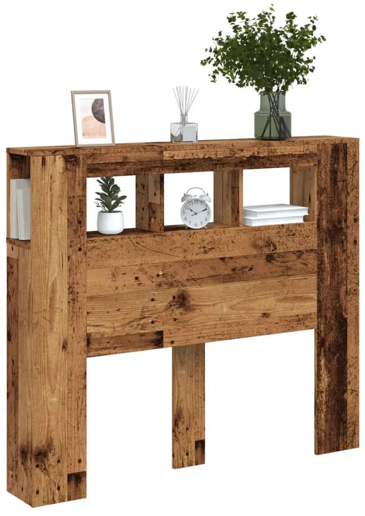 antik fa színű szerelt fa LED-es fejtámla 120x18,5x103,5 cm