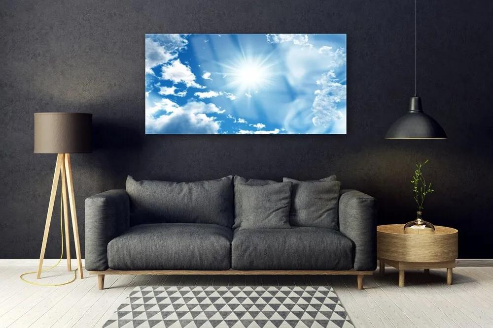 Fali üvegkép Blue Sky Sun Clouds 125x50 cm