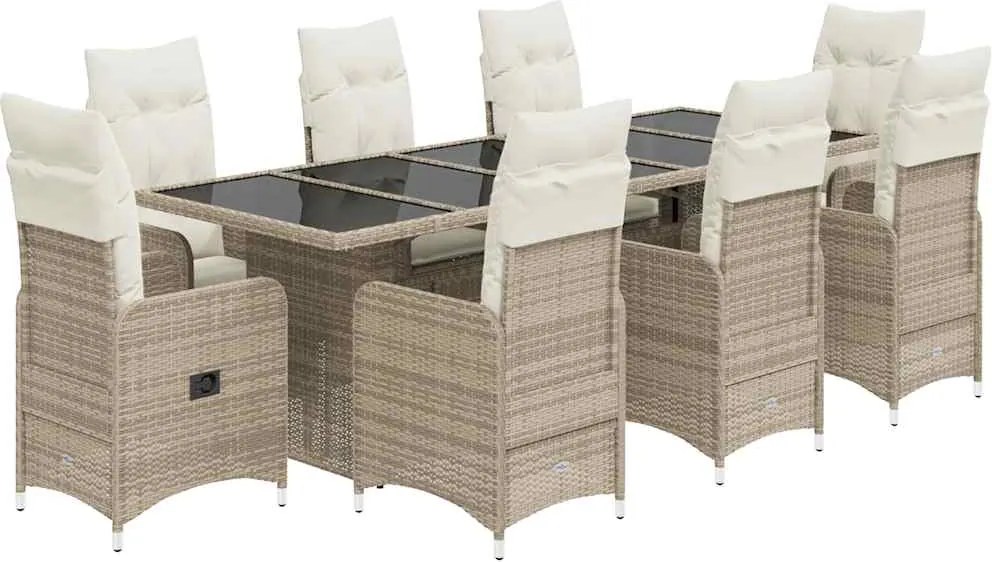 vidaXL 9 részes bézs polyrattan kerti bisztrógarnitúra párnákkal