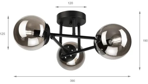 Brilagi - MALIVA felületre szerelhető csillár 3xE14/15W/230V fekete/füstszínű