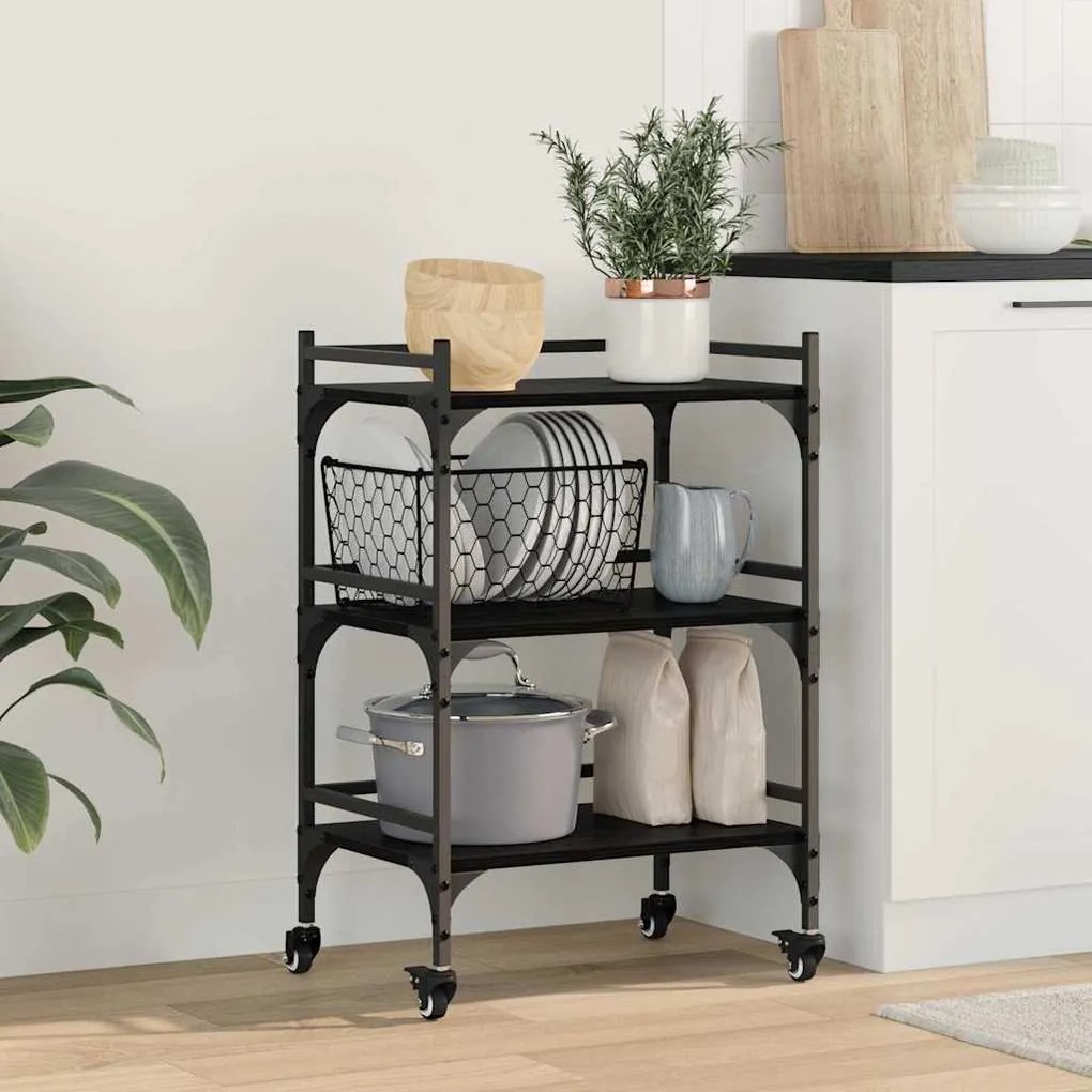 vidaXL Konyhai kocsi Fekete tölgy 50 x 35 x 75.5 cm Faanyag