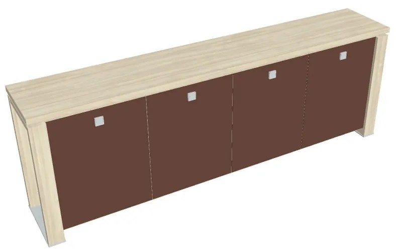 Verno+ alacsony szekrény 260 x 46 x 90 cm, üvegajtó, akác / barna