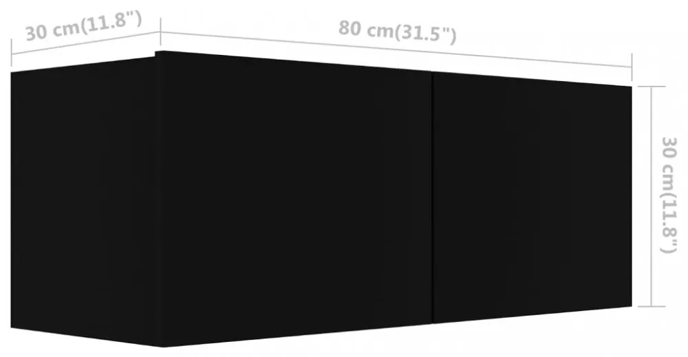 fekete szerelt fa TV-szekrény 80 x 30 x 30 cm