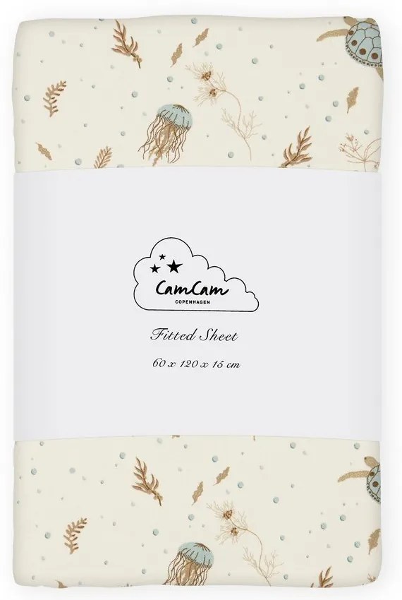 Világossárga gumis bio pamut gyerek lepedő babaágyhoz 60x120 cm Sea Garden – Cam Cam Copenhagen