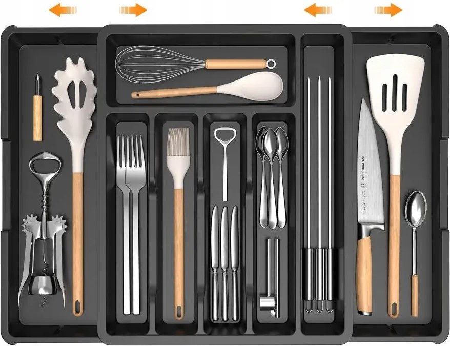 Rendszerező Utántöltő Konyhai Fiók Evőeszköztartó Kihúzható Fekete