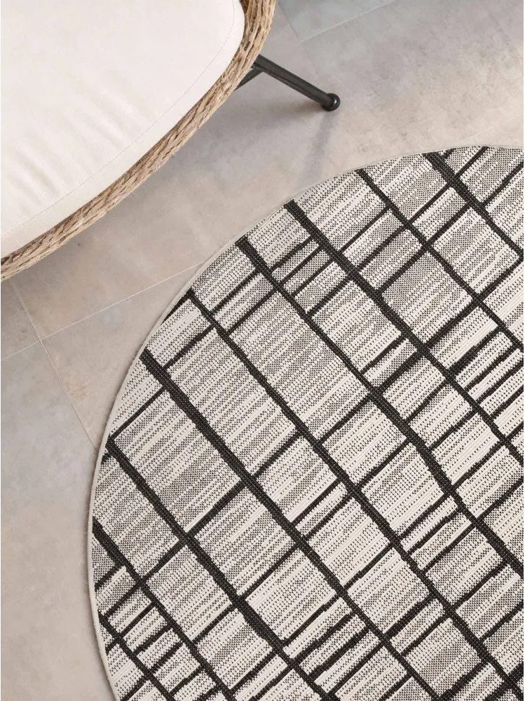 Fekete-krémszínű kerek kültéri-beltéri szőnyeg ø 200 cm Haringey Crouch – Ted Baker