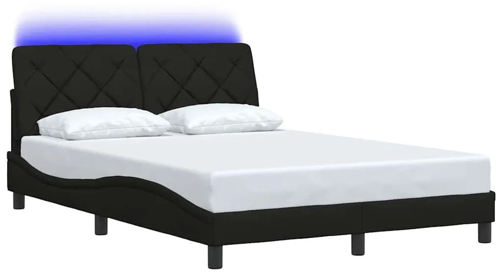 fekete szövet ágykeret LED-es matrac nélkül 140x200 cm