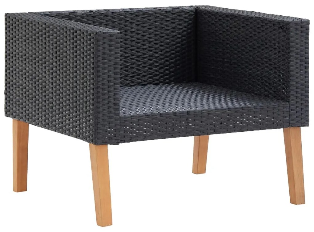 Egyszemélyes fekete polyrattan kerti kanapé párnákkal