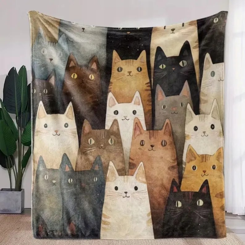 Takaró ágytakaró macskák macska puha cica kollázs art ajándék cica 150x200cm