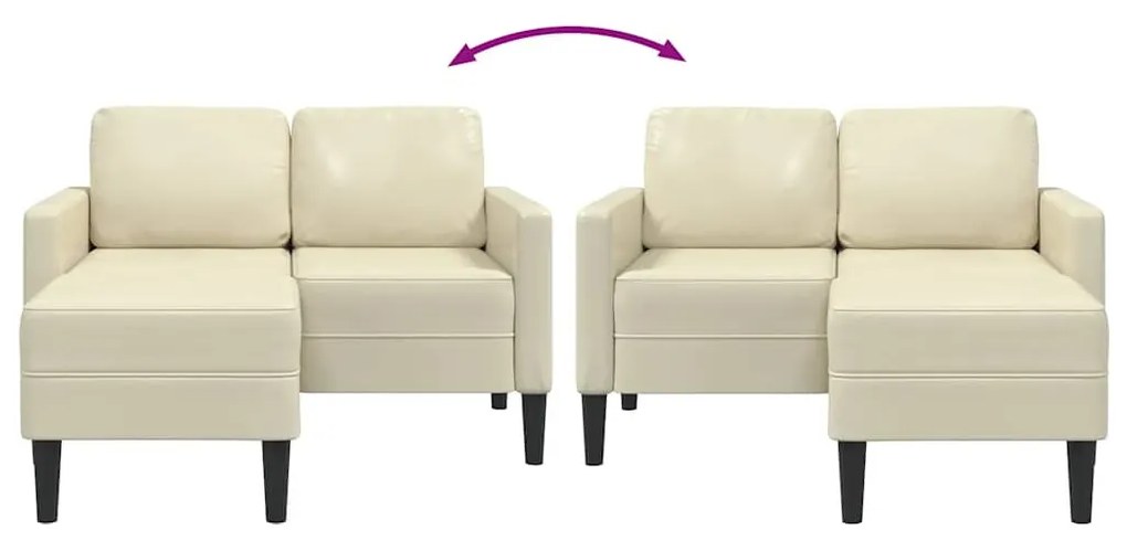 krémszínű műbőr 2 üléses kanapé L-alakú kanapéval 125 cm