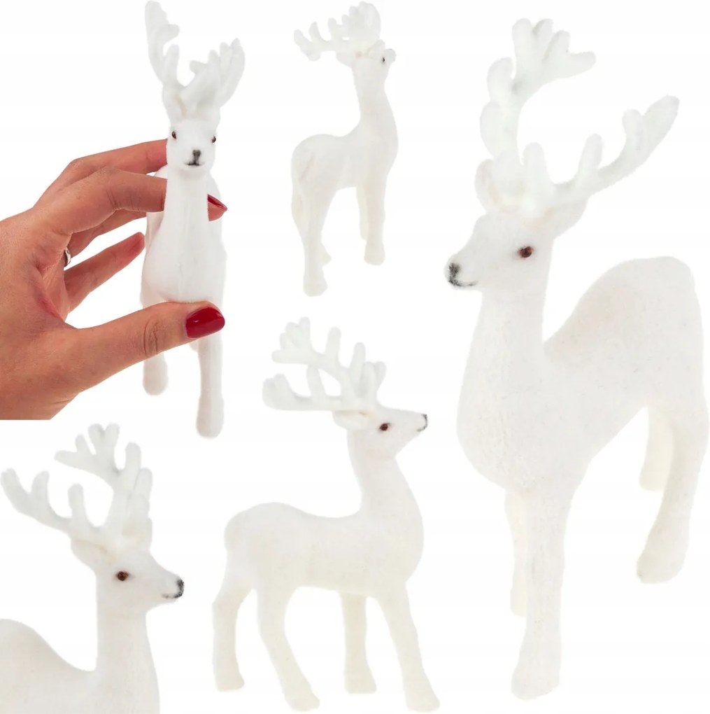 TG56927-1 Rénszarvas Flokkolt Dekoratív Fehér Velúr Figura Karácsonyi Dekoráció
