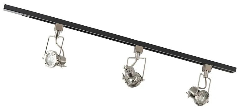 Sínrendszer 3 spotlámpával, 1 fázisú, fekete acéllal - Suplux