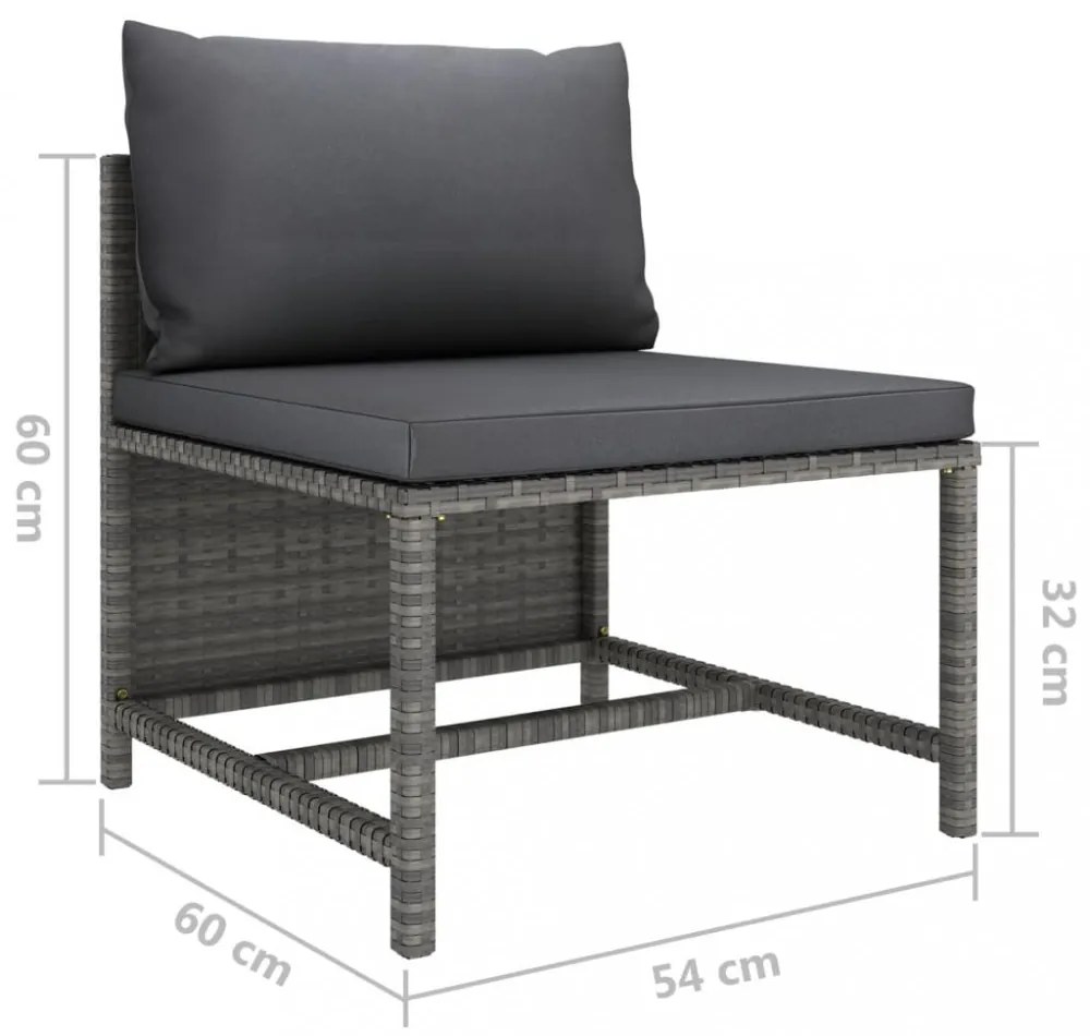 3 személyes szürke polyrattan kerti kanapé párnákkal
