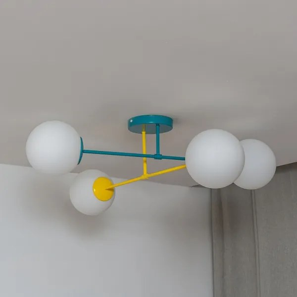 MOON felületre szerelhető csillár 4xE27/15W/230V türkiz/sárga