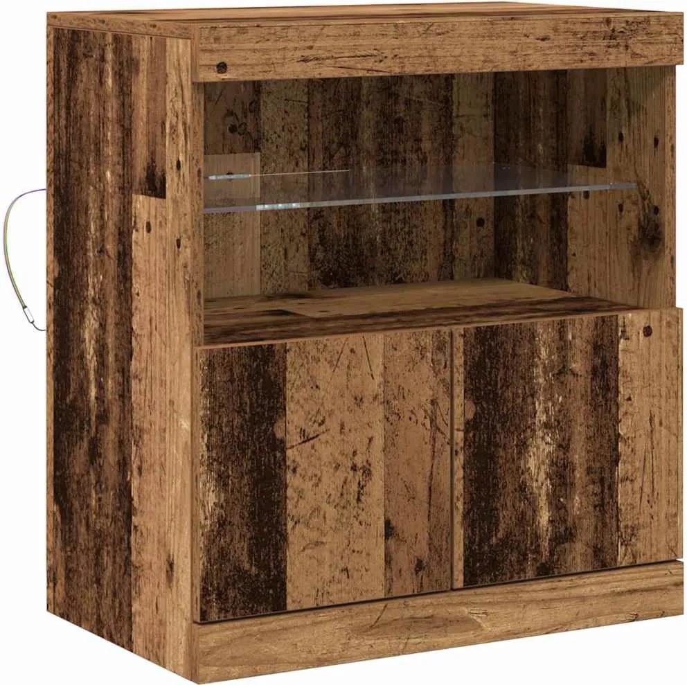 vidaXL LED tálaló LED -es lámpákkal Barna 60,5 x 37 x 67 cm Faanyag