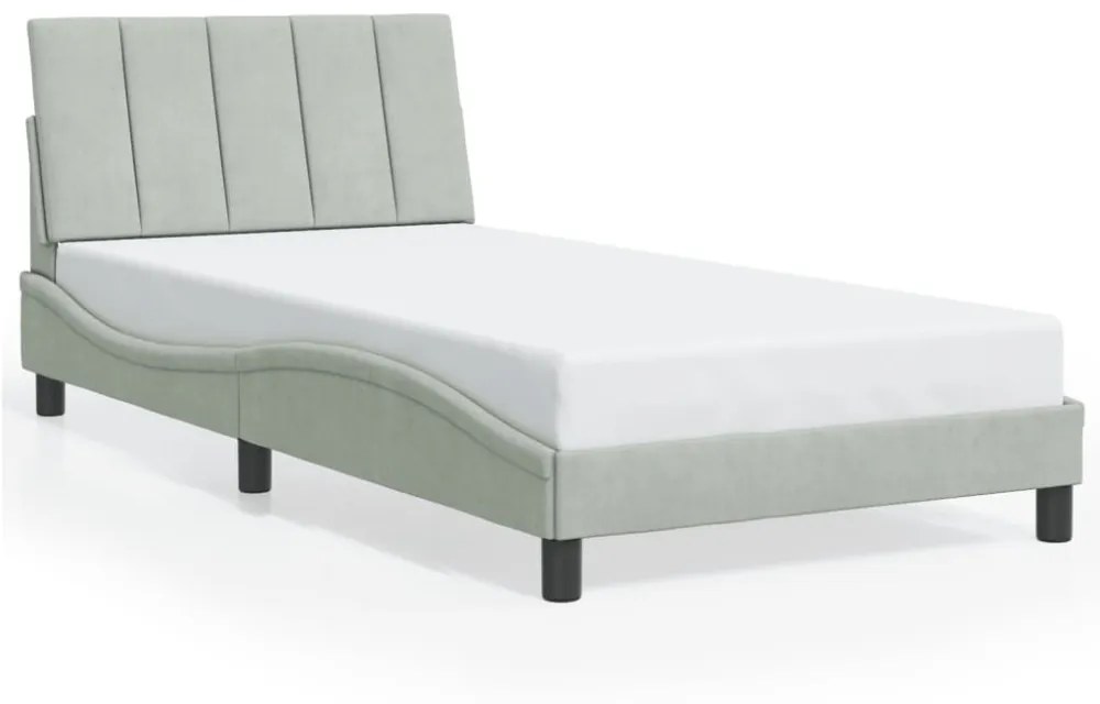 világosszürke bársony ágykeret LED-ekkel matrac nélkül Hanko 100 x 200 cm