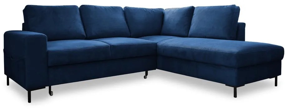 Sötétkék kordbársony kinyitható sarokkanapé (jobb oldali) Lofty Lilly – Miuform
