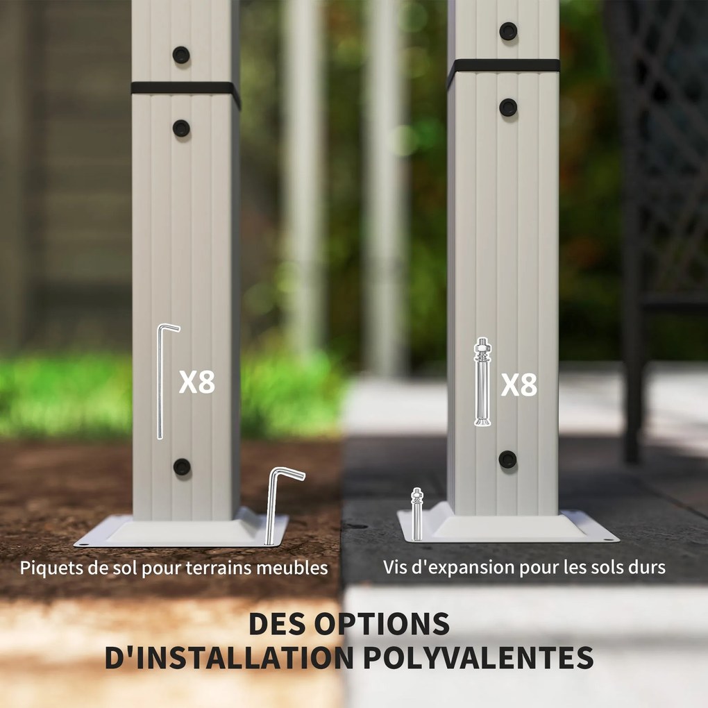 Outsunny Kültéri Alumínium Kerti Pergola 3 x 4m Kihúzható Csúszó Pavilon, Kerti Gazebo, Magas Sűrűségű 180g/m² Poliészter Napernyő, Napvédelem UPF30+,
