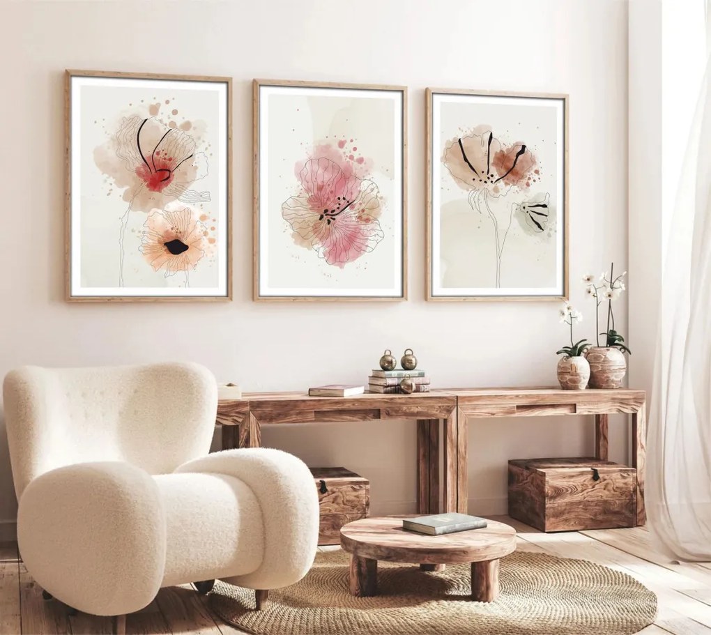 Huhu205 keretezett MDF falikép, 50 x 70 cm, 3 db-os szett