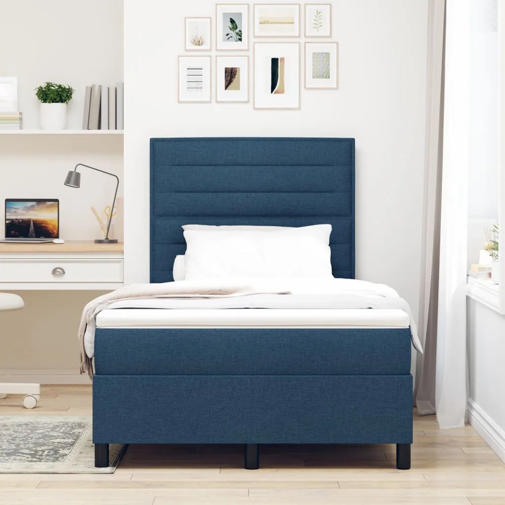 Box Spring Ágy Mattal Kék Kicsi Dupla Szövet