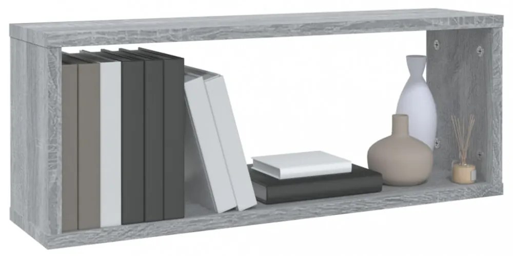 4 db szürke sonoma színű szerelt fa fali kockapolc 60x15x23 cm