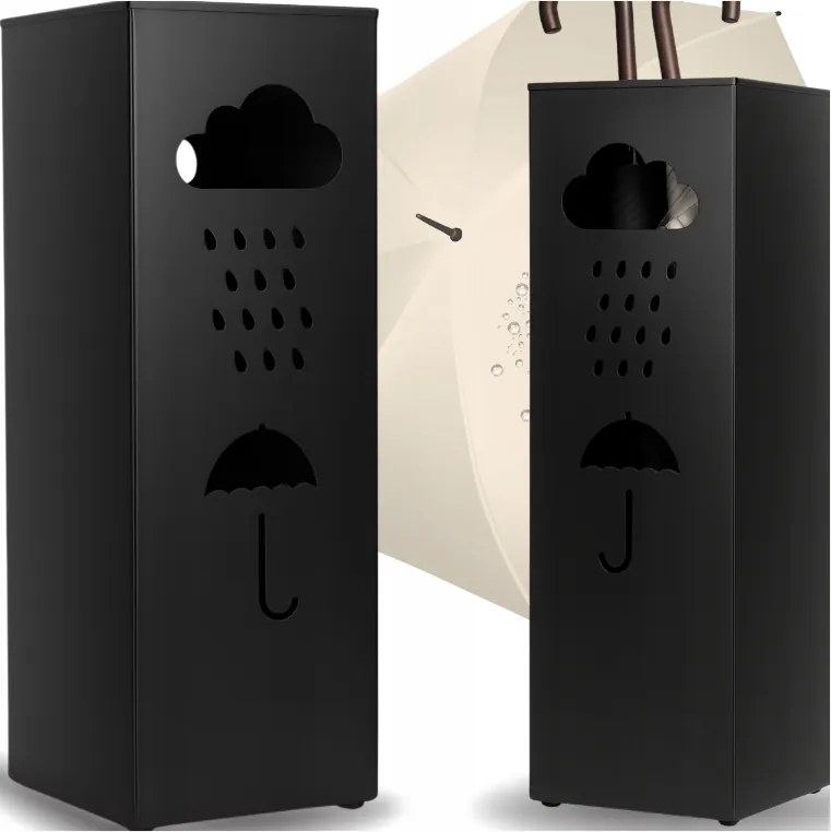 Esernyőtartó állvány fém Fekete 42cm Esernyő folyosóra Négyzet Alakú