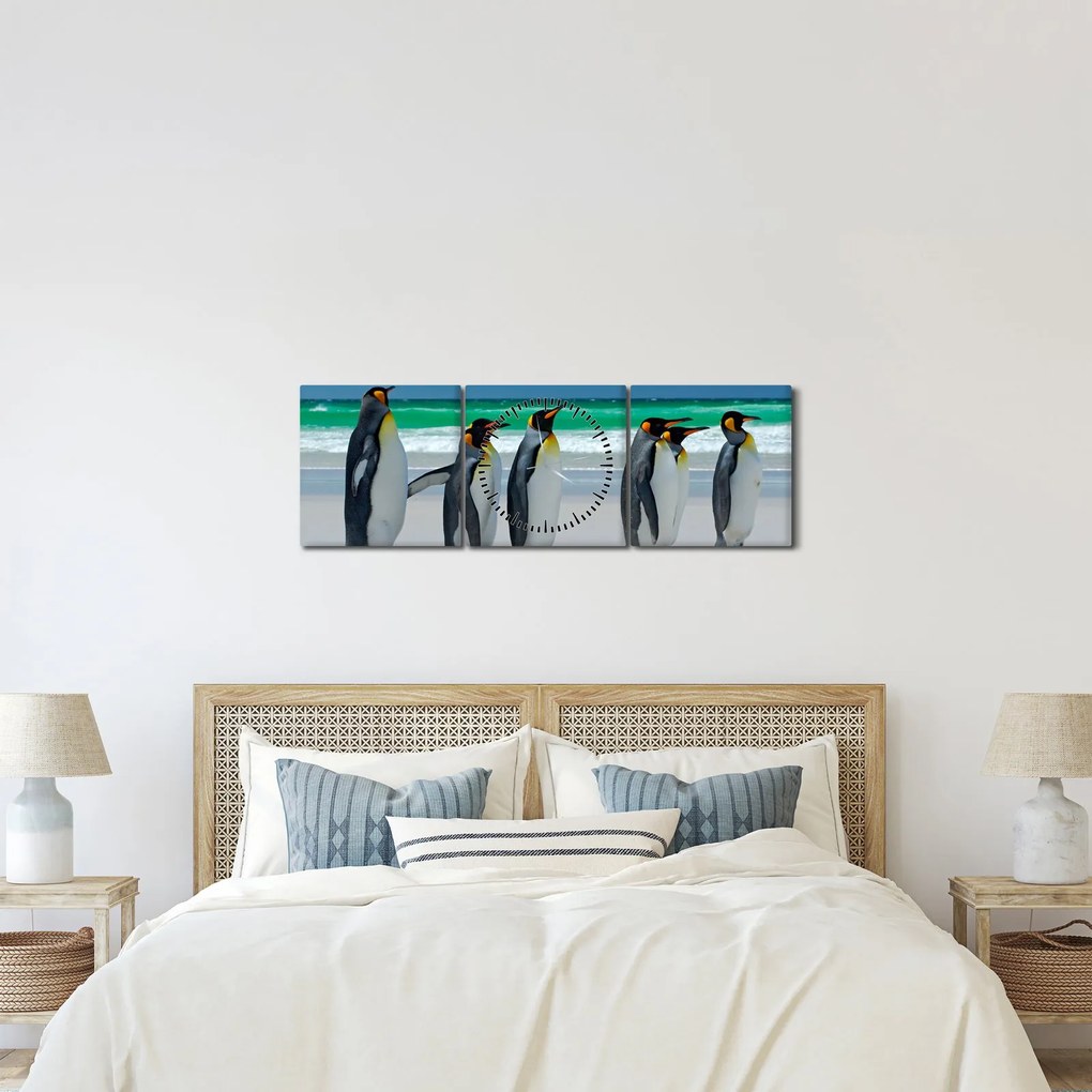 Kép - A Királyi pingvinek csoportja (órával) (90x30 cm)