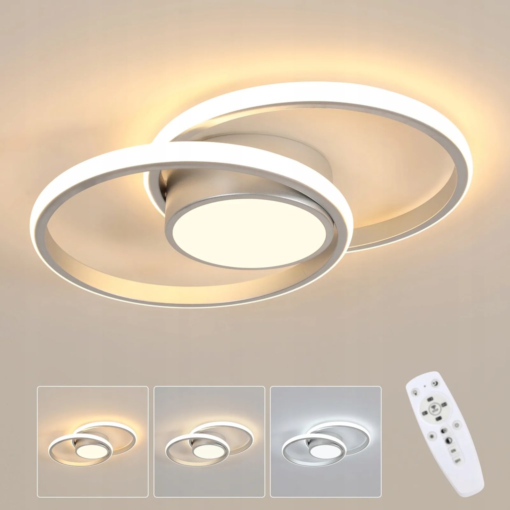 Lampa Sufitowa Led Wiszaca Srebro Nowoczesna Ściemnialna Z Piloty 40W