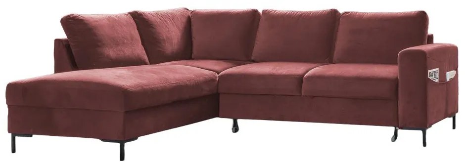 Rózsaszín bársony kinyitható sarokkanapé (bal oldali) Lofty Lilly – Miuform