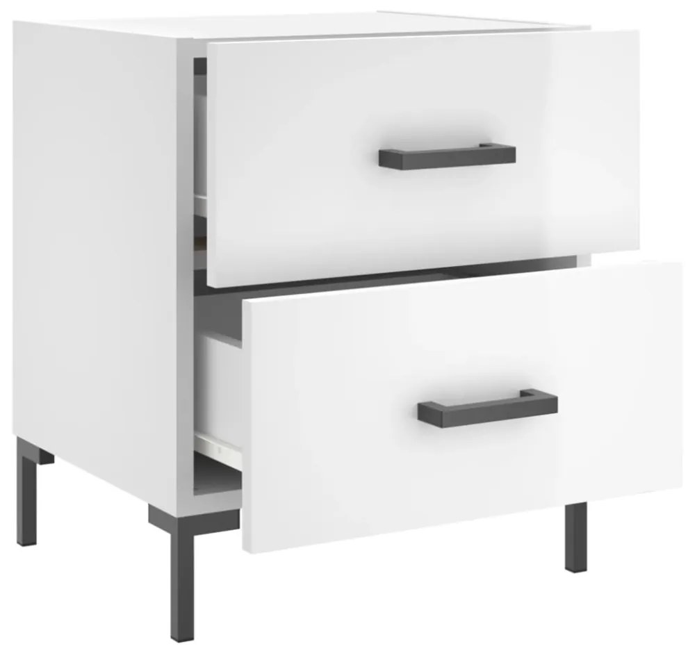 2 db magasfényű fehér szerelt fa éjjeliszekrény 40x35x47,5 cm