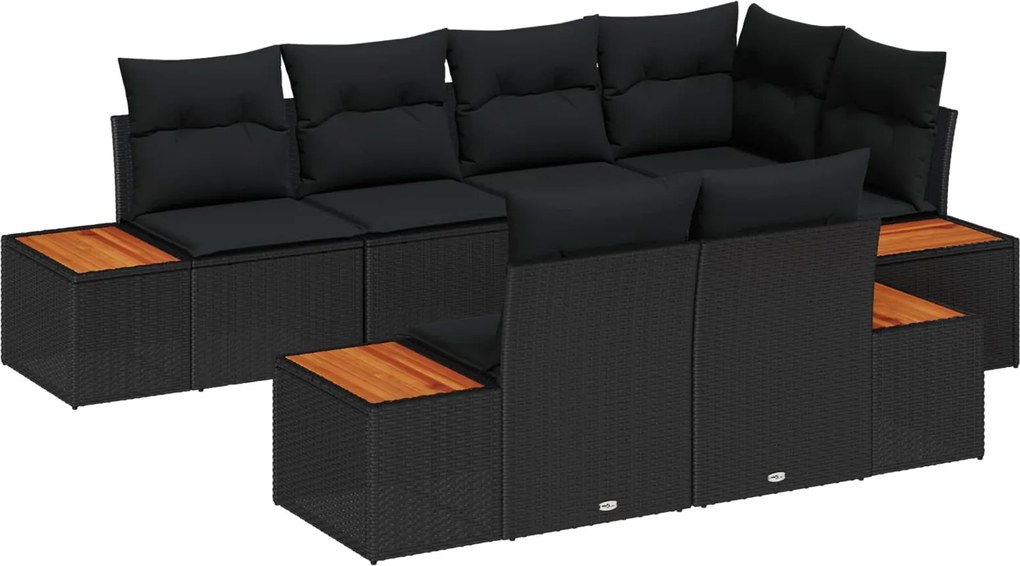 vidaXL Kerti Kanapé Szett párnával tárolóval 7 pcs Fekete Polyrattan