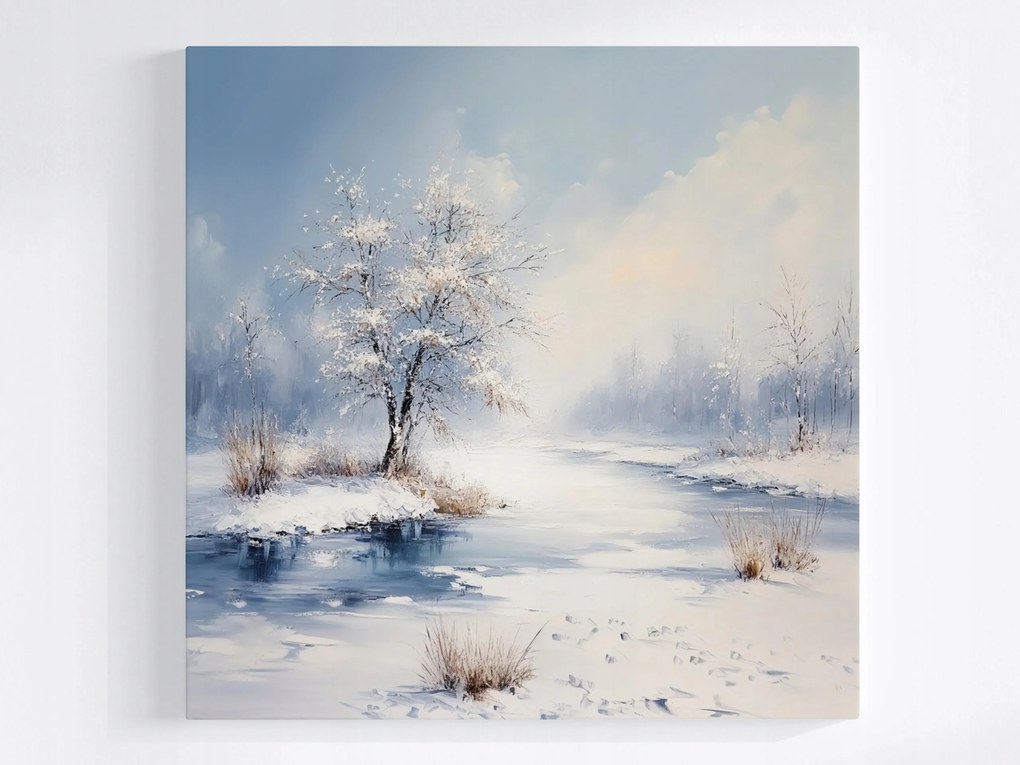 Poszter Tájkép Fa Folyó Tél Hó Jég 40x40