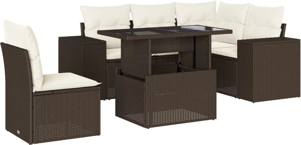 vidaXL 6 részes barna polyrattan kerti ülőgarnitúra párnával