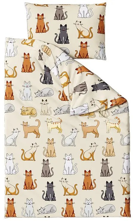 Flanel ágyneműhuzat COLORED CATS krém színben Ágyneműhuzat mérete: 2 db 70 x 90 cm | 200 x 220 cm