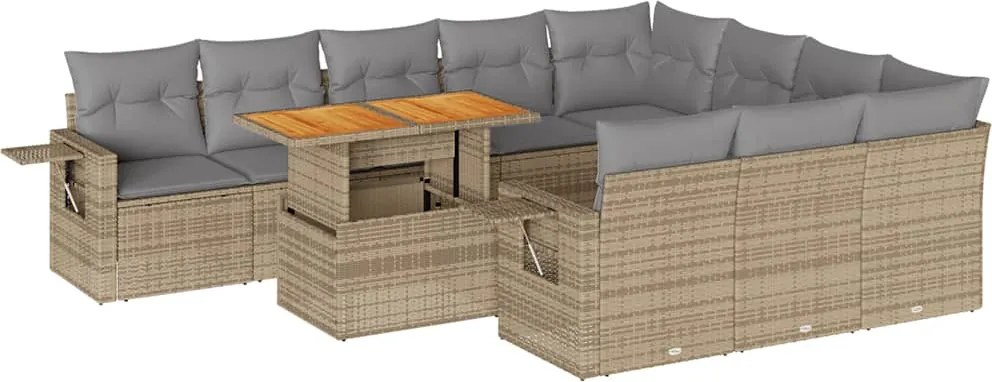 vidaXL 11 részes bézs polyrattan kerti ülőgarnitúra párnákkal