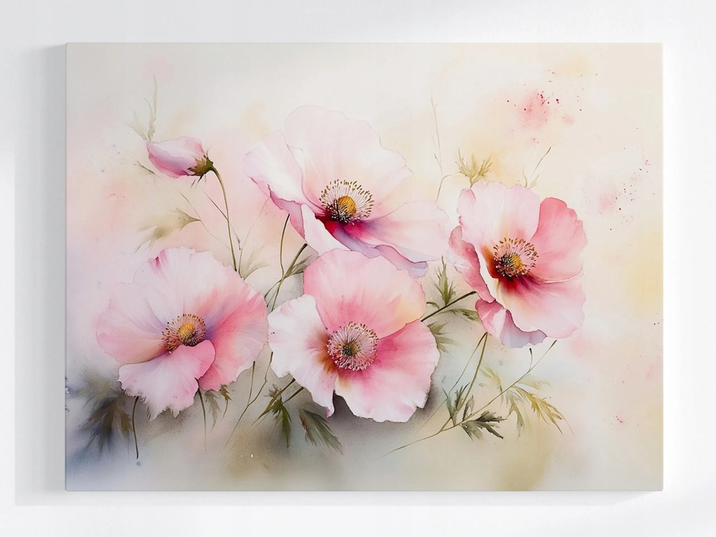 Vászonkép Canvas Akvarell Természet Rózsaszín Mezei Virágok Pipacsok 100x75