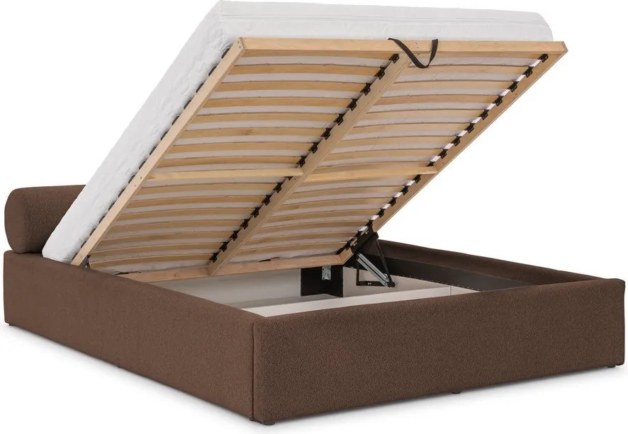 Barna kárpitozott ágyneműtartós franciaágy ágyráccsal 160x200 cm Cille – Ropez