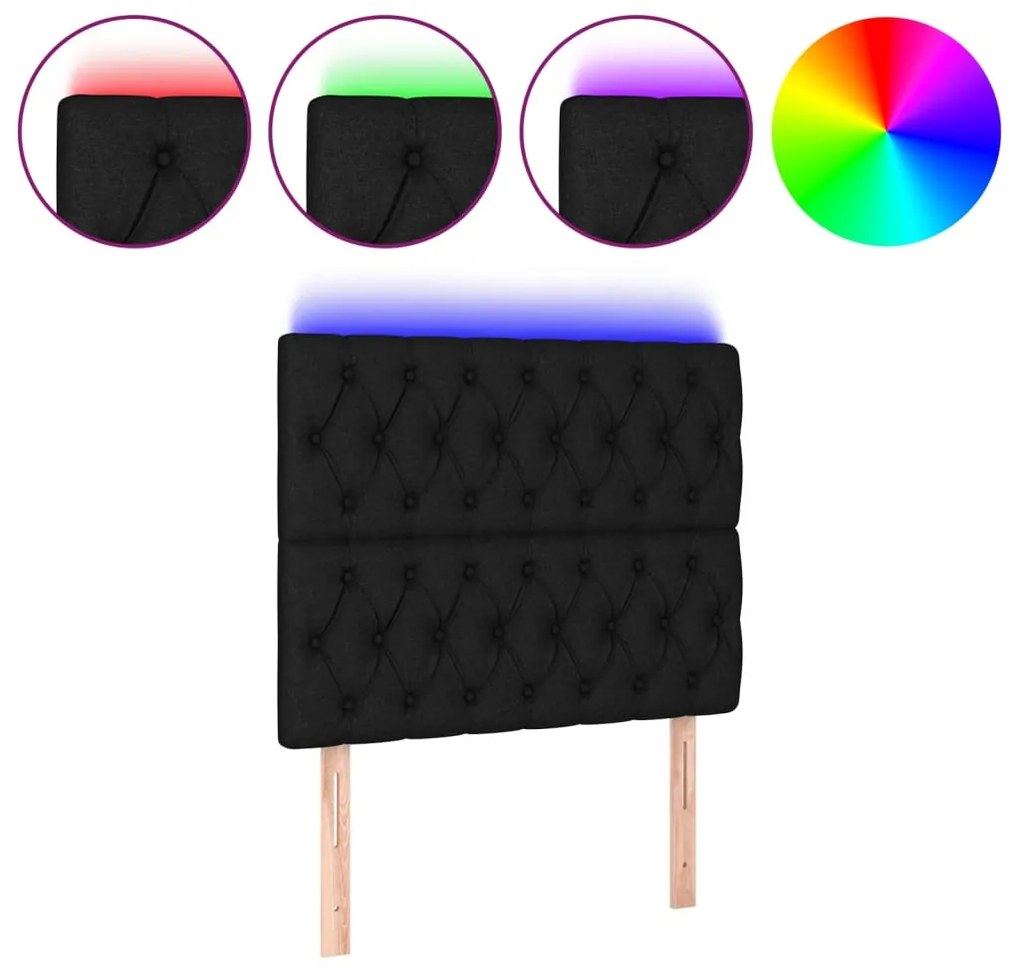 fekete szövet LED-es fejtámla 100x7x118/128 cm