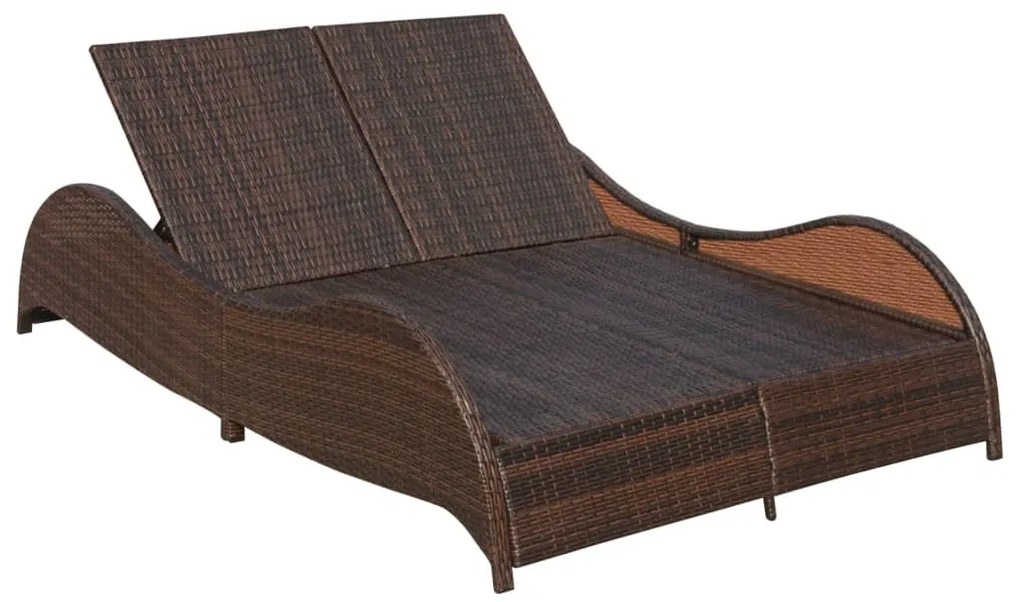 Barna kétszemélyes polyrattan napozóágy párnával
