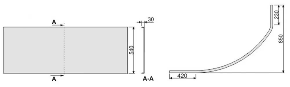 SIMPLA 85x150 aszimmetrikus kád előlap