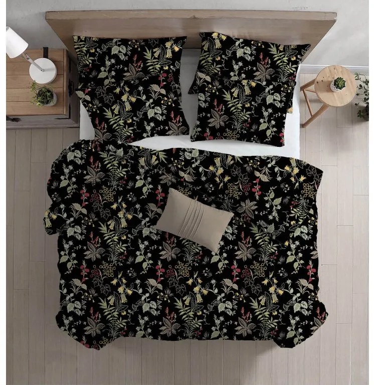 Renforcé pamut ágyneműhuzat FLORWELLA fekete Ágyneműhuzat mérete: 2 db 70 x 90 cm | 200 x 220 cm