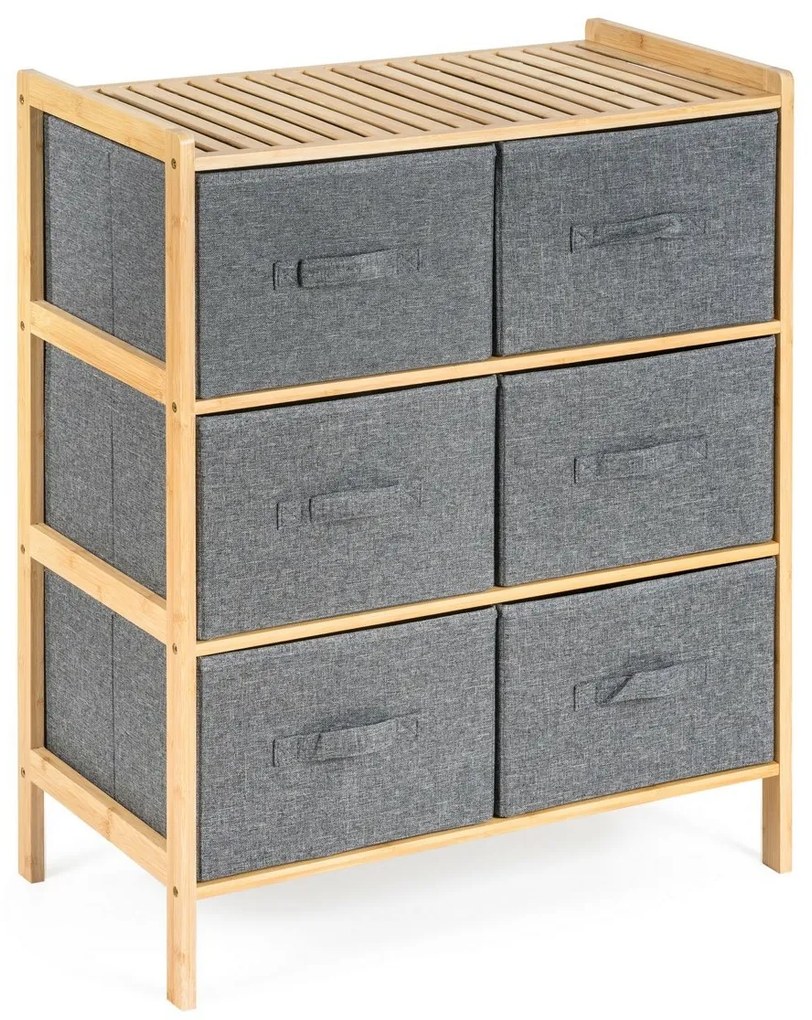 G21 Bambusz polc kosarakkal, 3 polc, szürke, 3 emelet