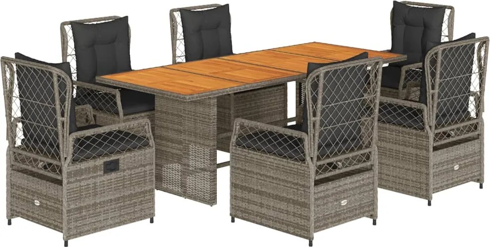 vidaXL 7 részes szürke polyrattan kerti étkezőgarnitúra párnával
